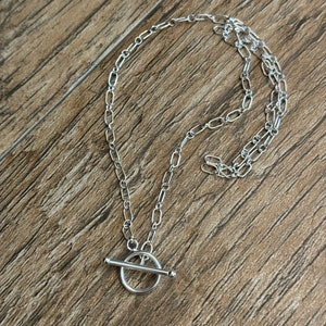 Dainty Sterling Silver Toggle Necklace - Silver Mini Toggle Necklace - Chain Necklace - Sterling Silver Toggle Long and Short Chain Necklace
