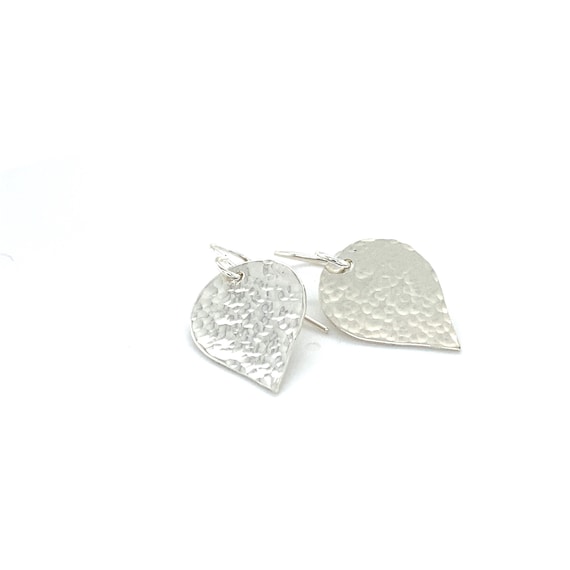 Dainty Sterling Hammered Leaf Earrings Handmade and Embossed Earrings Sterling Hammered Earrings