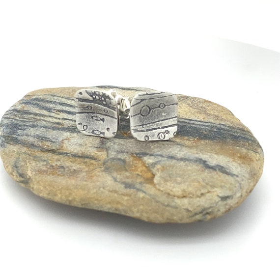 Small Square Post Back Silver Earrings - Square Sterling Silver Stud Earrings - Textured Silver Earrings - Sterling Square Earrings