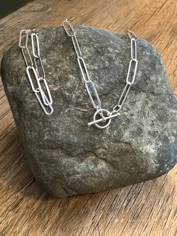 Dainty Sterling Silver Toggle Necklace - Silver Mini Toggle Necklace - Chain Necklace - Sterling Silver Toggle Paperclip Chain Necklace