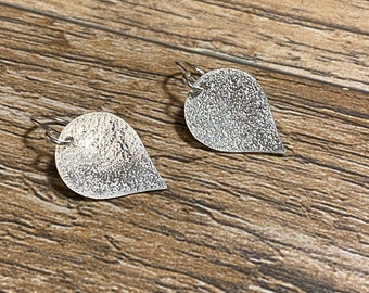 Dainty Sterling Textured Earrings -  Handmade Drop Earrings - Textured Sterling Silver Earrings - Leaf Shape Earrings