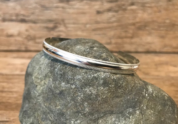 Sterling Silver Stacking Cuff Bracelet- Millgrain Patterned Cuff Stacking Bracelet- Sterling Silver Cuff Bracelet