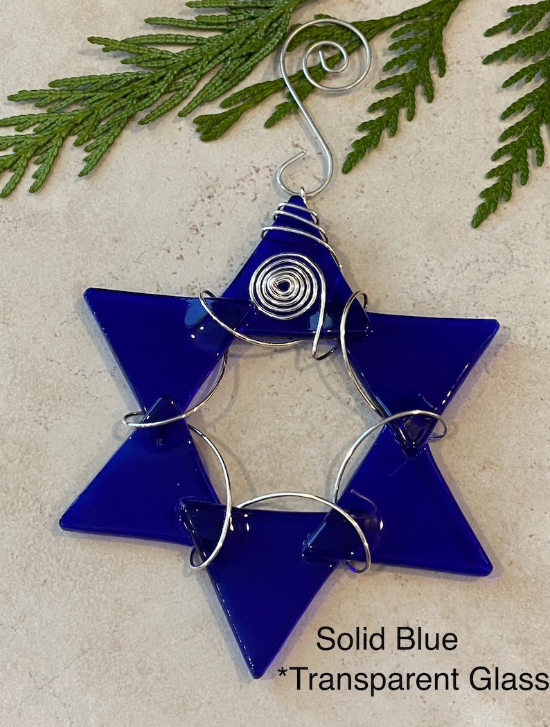 Glass Star of David Wire Wrapped Star Fused Glass Suncatcher Hanukkah Decoration Chanukah Jewish Holiday Star Of David image 3