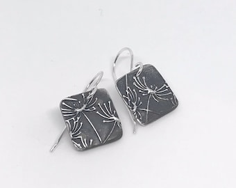 Earrings, Sterling Silver Textured & Oxidized Earrings, Sterling Silver Small Square Earrings