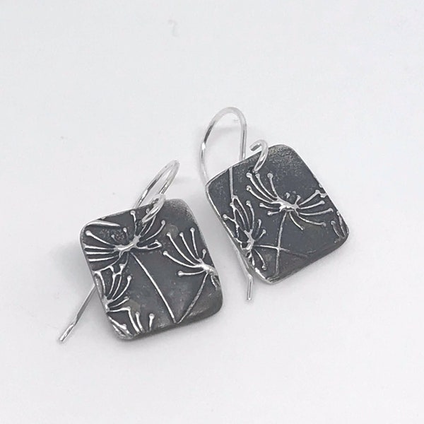 Earrings, Sterling Silver Textured & Oxidized Earrings, Sterling Silver Small Square Earrings