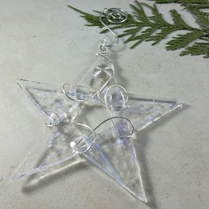 Fused Glass Star with White, Light Blue & Purple Accents, Fused Glass Ornament, Fused Glass Suncatcher