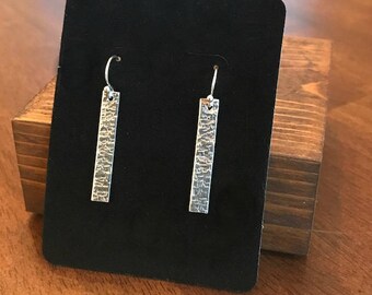 Long Sterling Silver Bar Earrings - Hammered Bar Earrings - Sterling Silver Bar Earrings