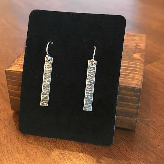 Long Sterling Silver Bar Earrings - Hammered Bar Earrings - Sterling Silver Bar Earrings