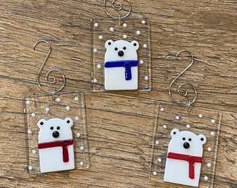 Fused Glass Polar Bear Ornament