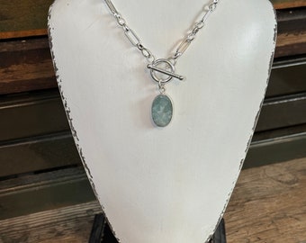 Aquamarine And Sterling Silver Toggle Necklace - Silver Toggle Necklace - Raw Aquamarine Necklace - Chain Necklace - Chunky Chain Necklace