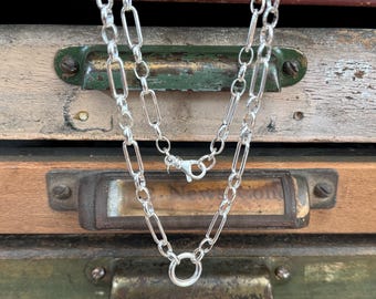 Oval Link Sterling Silver Chunky Chain Necklace – Two Clasp Sterling Necklace with Push Clasp and Swivel Lobster Clasp