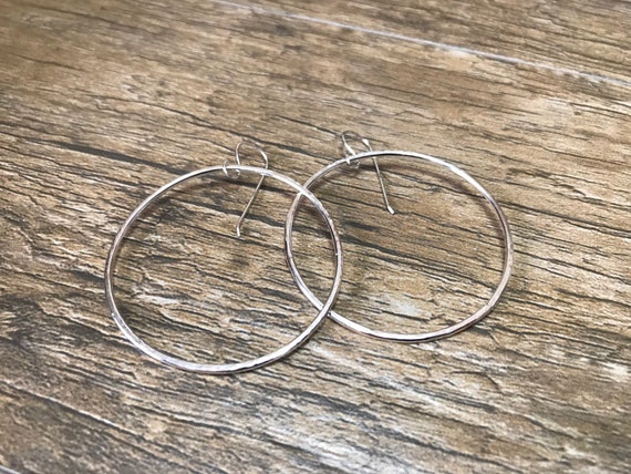 Hoop Earrings - Drop Hoop Earrings - Sterling Silver Hammered Hoops - Floating Hoop Earrings - 1 Inch Hoop - 1.5 Inch Hoop - 2 Inch Hoops