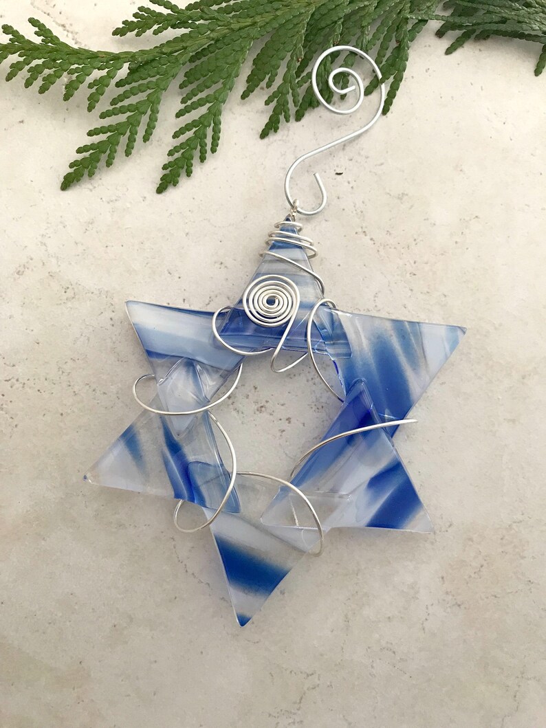 Fused Glass Suncatcher Glass Star of David Jewish Holiday Star Of David Hanukkah Decoration Chanukah Wire Wrapped Star