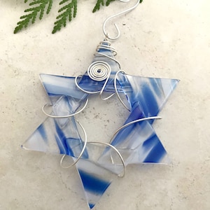 Glass Star of David Wire Wrapped Star Fused Glass Suncatcher Hanukkah Decoration Chanukah Jewish Holiday Star Of David image 1