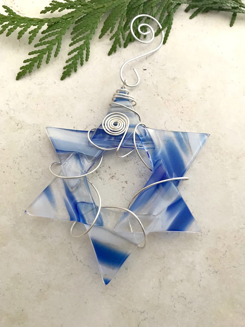 Glass Star of David Wire Wrapped Star Fused Glass Suncatcher Hanukkah Decoration Chanukah Jewish Holiday Star Of David image 1