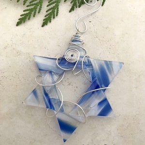 Glass Star of David Wire Wrapped Star Fused Glass Suncatcher Hanukkah Decoration Chanukah Jewish Holiday Star Of David image 2