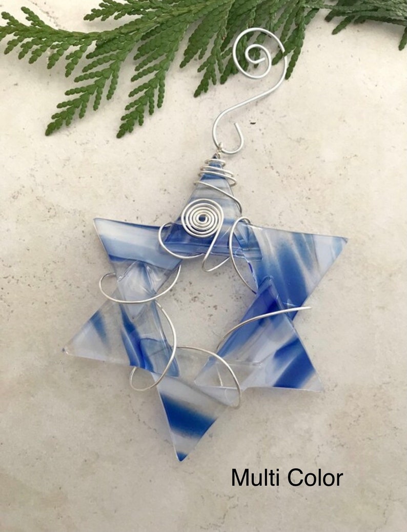 Glass Star of David Wire Wrapped Star Fused Glass Suncatcher Hanukkah Decoration Chanukah Jewish Holiday Star Of David image 2