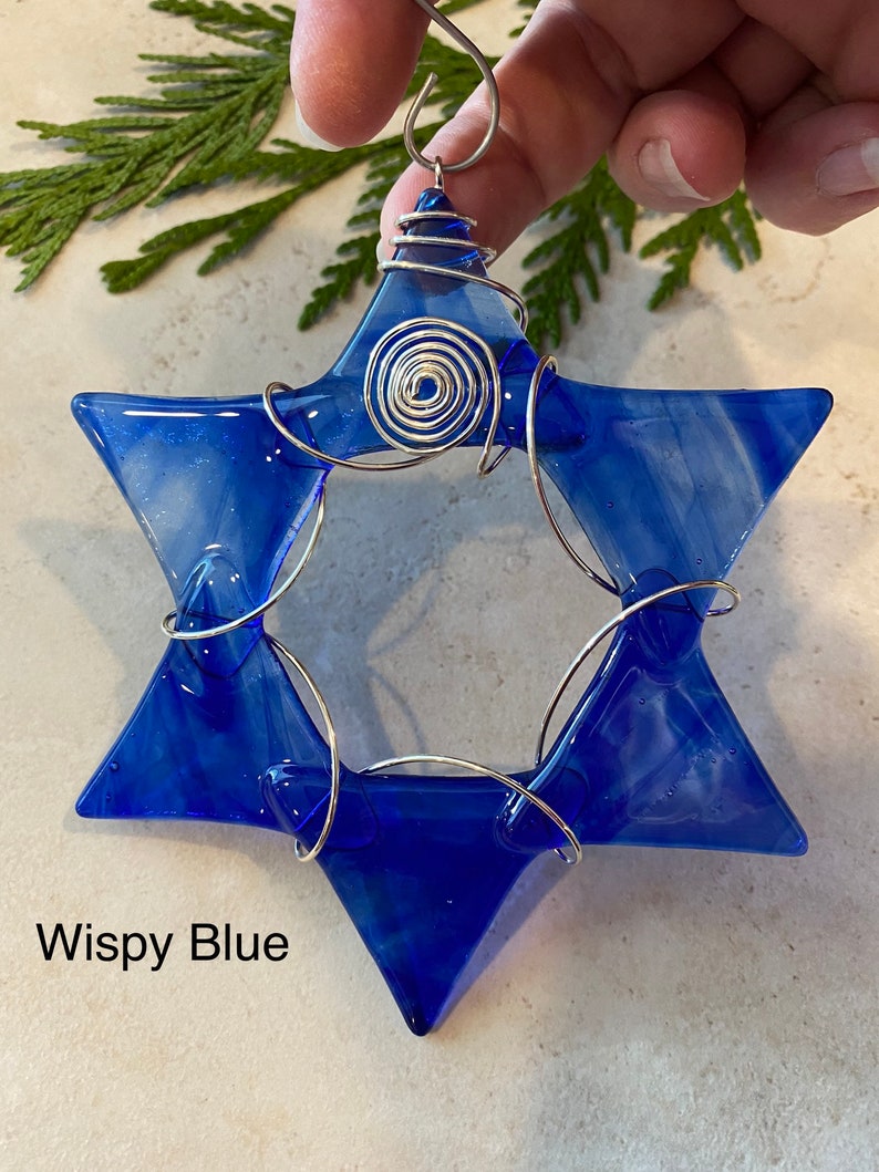 Glass Star of David Wire Wrapped Star Fused Glass Suncatcher Hanukkah Decoration Chanukah Jewish Holiday Star Of David image 5