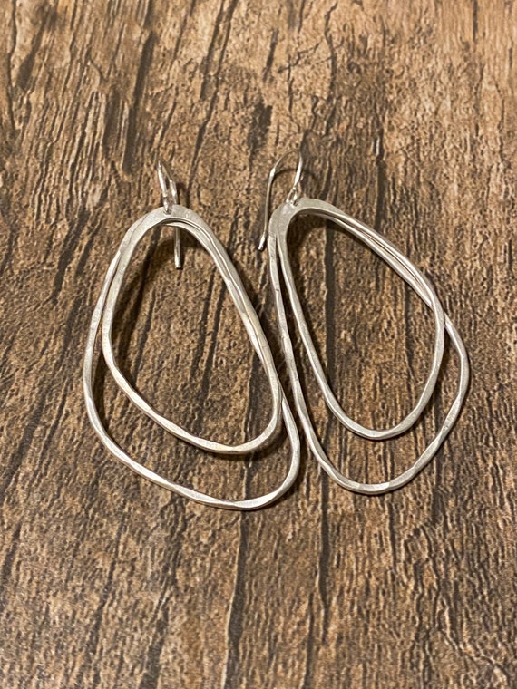 Matte Finish Silver Dangle Earrings, Long Silver Earrings, Matte Silver Hammered Dangle Earrings