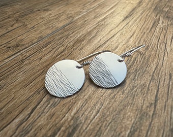 Earrings - Sterling Silver Jewelry - Silver Disk Earrings - Hand Cut and Textured Disk Earrings