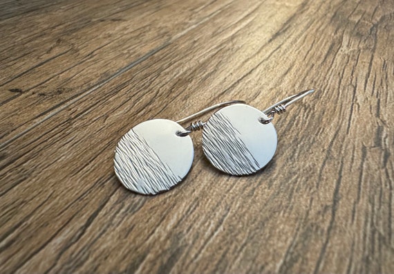 Earrings - Sterling Silver Jewelry - Silver Disk Earrings - Hand Cut and Textured Disk Earrings