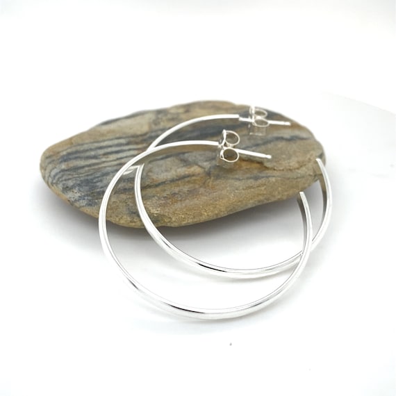 Sterling Silver Half Round Hoop Earrings - Thin Lightweight Solid Silver Hoops - 1.5, 2, 2.5, & 3" Silver Hoop Earrings - Post Back Hoops