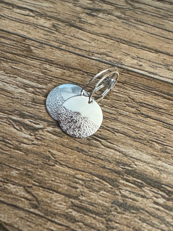 Lever Back Sterling Silver Disk Earrings - Hand Cut and Textured Disk Earrings - Sterling Silver Lever Back Disk Earrings