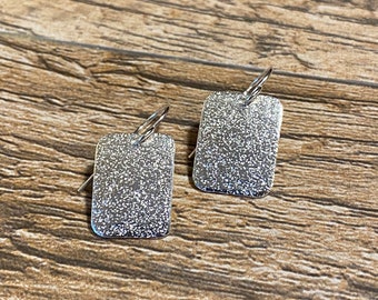 Dainty Silver Earrings- Sterling Silver Rectangle Earrings - Textured Rectangle Sterling Silver Earrings-  Textured Jewelry- Square Earrings