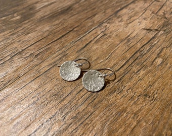 Dainty Circle Silver Earrings, Small Round Disk Earrings, .5 in Disk Earrings, Petite Sterling Silver Earrings, Hand Cut & Hammered Earrings