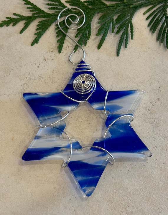 Glass Star of David- Wire Wrapped Star- Fused Glass Suncatcher- Hanukkah Decoration- Chanukah - Jewish Holiday Star Of David