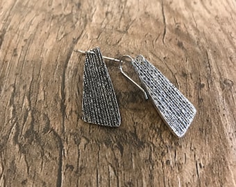 Earrings, Sterling Silver Textured & Oxidized Earrings, Sterling Silver Organic Rectangle Shape Earrings