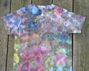 Hand Dyed T-Shirt- Kids Size Medium- Purple, Green & Dusty Pink- Dragon Breath- Boho Hippie Medieval Tie Dye
