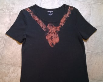 Hand Dyed T-Shirt - Ladies Size Medium - Black and Rust - Black Lace - Tie Dye