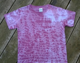 Hand Dyed T-Shirt - Youth Unisex/Girls X-Small - Dusty Rose & White - Electrocradiogram - Tie Dye