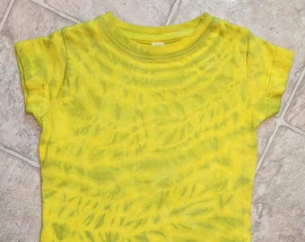 Hand Dyed T-Shirt - Kids/Girls Size 3T - Bright Yellow & Olive - Bright Cameleon - Tie Dye