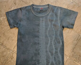 Hand Dyed T-Shirt - Unisex Kids Size Small - Gunpowder Blue & Light Blue-Grey - River of Life Tie Dye
