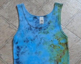 Hand Dyed Tank-Ladies/ Womens size Large-Blue-Aqua Green-Blue Lagoon-Tie Dye