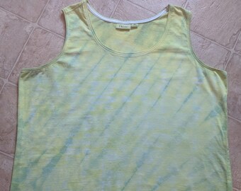 Hand Dyed Sleeveless T-Shirt/Tank - Ladies Size 1X - Yellow and Lime Green - Summer Rainfall Tie Dye