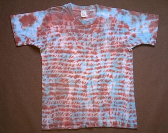 Hand Dyed T-Shirt - Kids Size Large - Rusty brown & Light blue - Shibori Marsh - Tie Dye