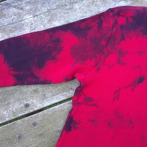 Hand Dyed long sleeved T-Shirt Unisex Kid's Size Medium Red with dark purple and black Fire Engine 152 Tie Dye image 6