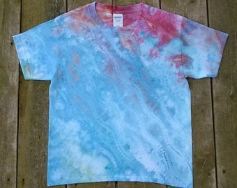 Hand Dyed T-Shirt - Youth Size Small - Light Blue & Pink - Path of Dreams - Tie Dye