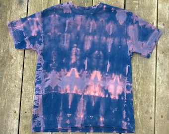 Hand Bleached T-Shirt - Girls Kids Medium - Dark Blue & Dusty Pink - Flight into the Blue Airplane Glider Rorschach Blot Test