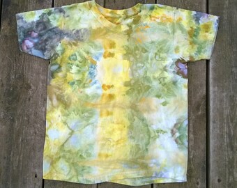 Hand Dyed T-Shirt- Kids Size Medium- Yellow and Green- You are my Sunshine- Boho Hippie Nature Tie Dye