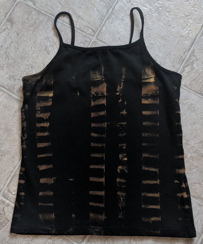Hand Dyed Spaghetti Strap Tank - Girl's Size Medium 7/8 - Black and Rust - Dashing Along Tie Dye