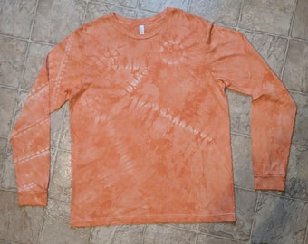 Hand Dyed Longsleeved T-Shirt - Unisex size large - Orange with white - Orange Mountain Sunshine - Tie Dye