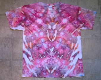 Hand Dyed T-Shirt - Unisex Youth Size Large - Pink with white and orange - Electric Fox Tie Dye