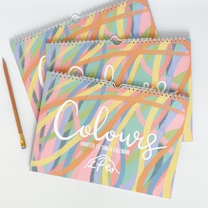 Colours Undated 12 Month A4 Calendar  - Monthly Wall Calendar - Mid year start any month planner - Colourful monthly hanging calendar A4