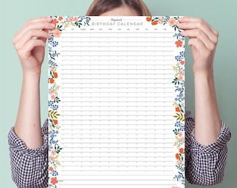 Floral Perpetual Birthday Calendar: A3 Wall Planner