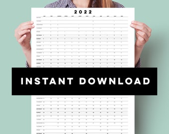 PRINTABLE 2022 Large Wall Planner - 2020 Calendar -  Printable Planner - Year Calendar - A2 Calendar - Fitness Planner