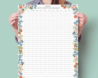 Floral Perpetual Birthday Calendar: A2 Wall Planner